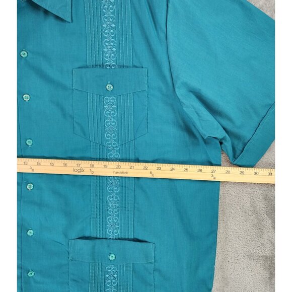 TropiCool Shirt Mens 2XL Green Guayabera Pleated Vintage Button Up Short Sleeve - Picture 4 of 11